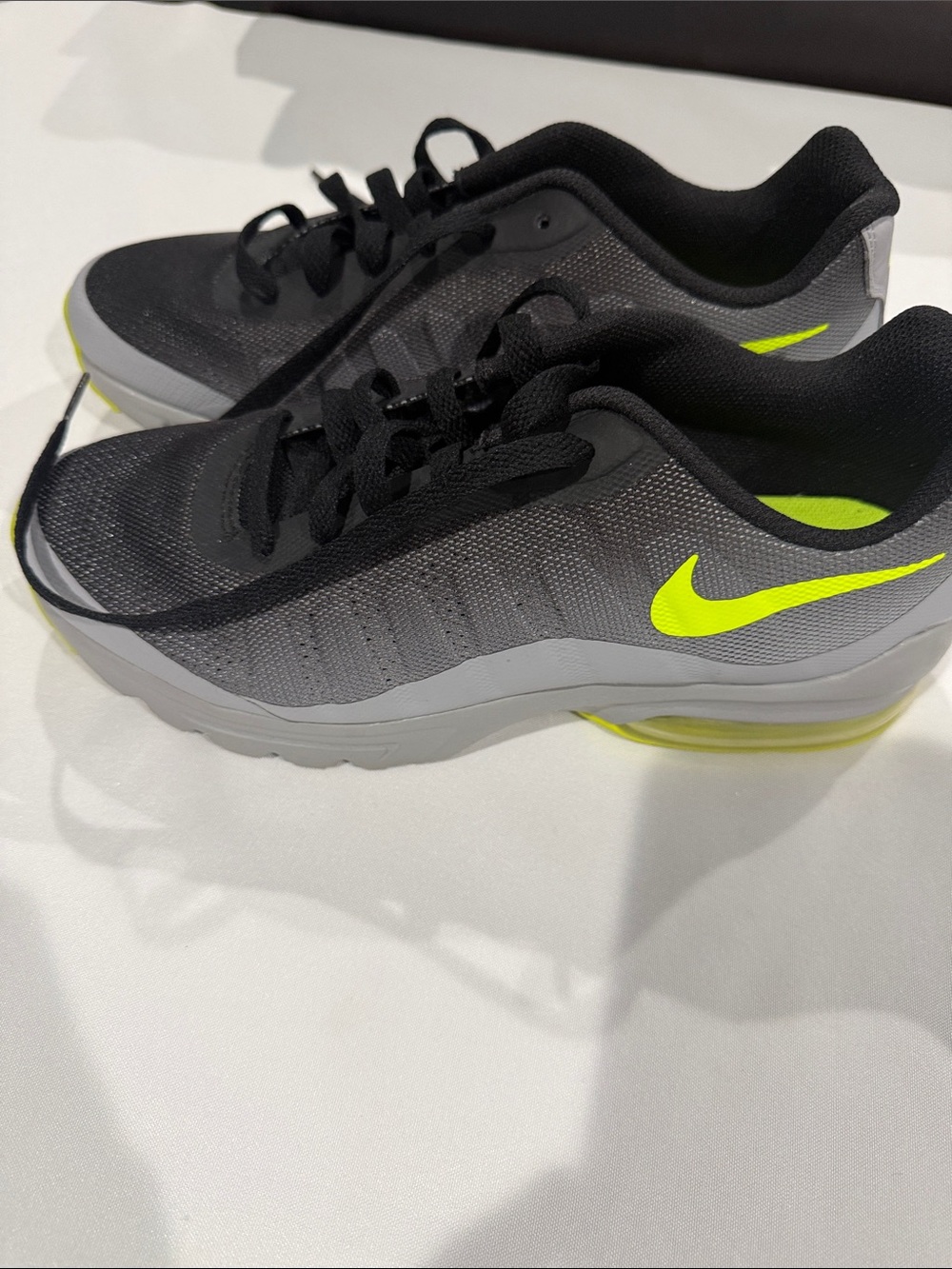 Nike Kids Gray & Black Sneakers with Neon Yellow Swoosh